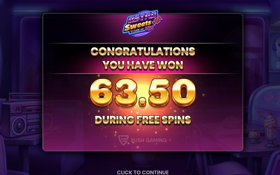 Win screen showing a cluster win and its payout