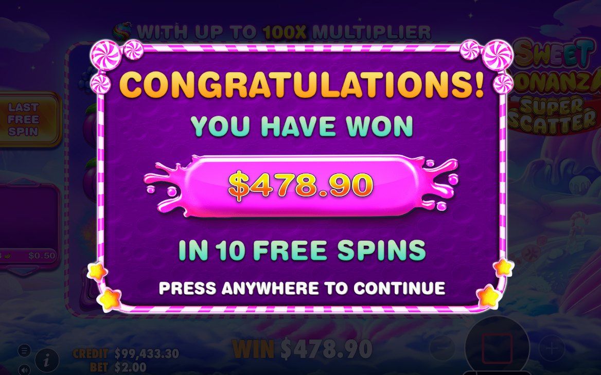 Win total after tumbles, MULTIPLIER BOMB values multiplied in